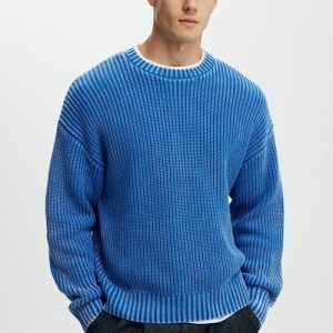 Washed Box Fit Crew Knit - Washed Blue