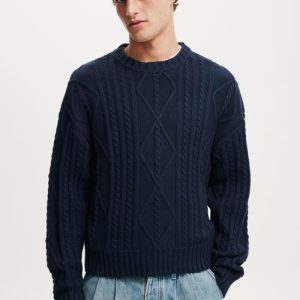 Cable Knit Crew - Midnight Cable