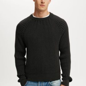 Box Fit Rib Crew Knit - Black