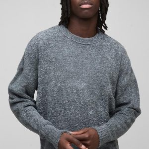 Boxy Boucle Knit Extended Neck Jumper - Charcoal