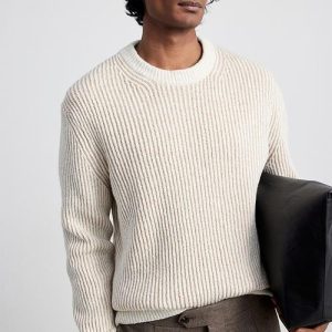 Regular fit rib-knit jumper - light beige