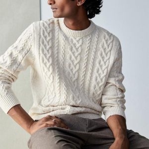 Regular fit cable-knit jumper - cream