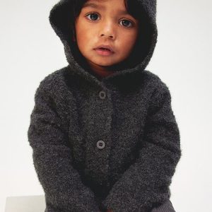 Hooded bouclé-knit cardigan - dark grey